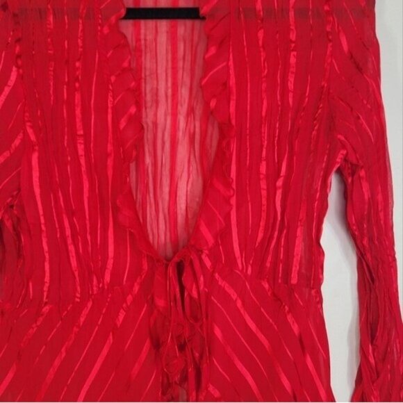 Vintage Kim Rogers signature red Chiffon top Size M - Picture 2 of 5